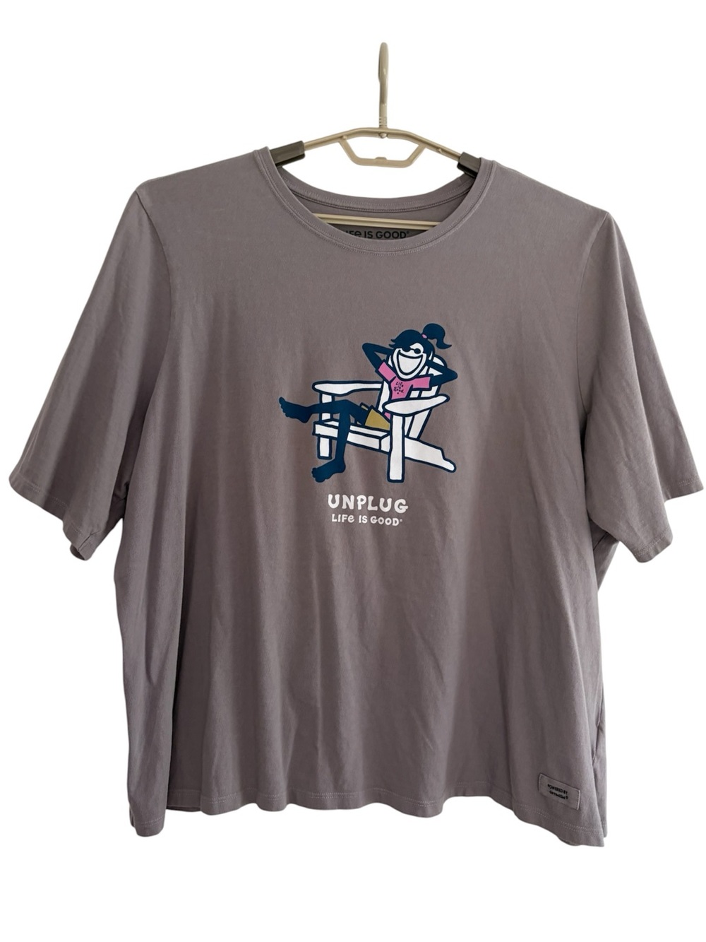 LIFE IS GOOD Crusher Tee Unplug Logo Gray Taupe Cotton Knit Short Sleeve Sz XXXL